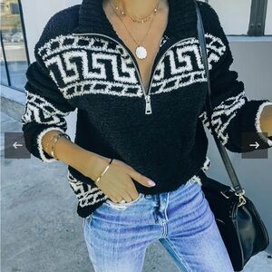 Elan Black and White Patterned Sweater